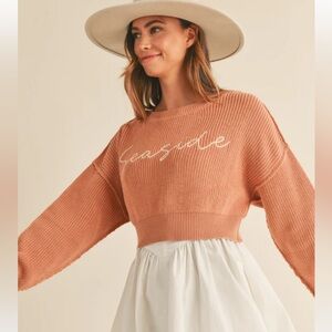 Mable Seaside Script Coral Sweater Size Large Cropped